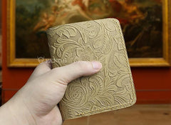 Handmade Leather Floral Mens Cool Slim Leather Wallet Men billfold Wallets Bifold for Men - imessengerbags
