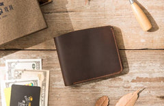 Coffee Cool Leather Mens Small Wallet Bifold Vintage Slim billfold Wallet for Men - imessengerbags