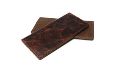 Coffee Leather Long Wallets for men Slim Bifold Vintage Men Long Wallet