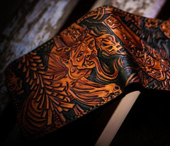 Handmade Leather Chinese Black&White Tooled Mens billfold Wallet Cool Leather Wallet Slim Wallet for Men - imessengerbags