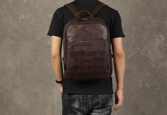 Genuine Leather Mens Cool Backpack Sling Bag Large Black Travel Bag Hiking Bag for men - imessengerbags