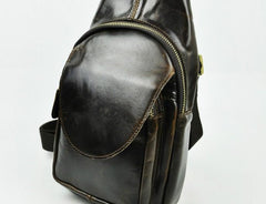 Vintage Leather Mens Sling Bag One Shoulder Backpack Chest Bag Sling Backpack for men - imessengerbags