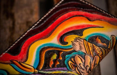 Handmade Leather Men Tooled Monkey King Cool Leather Wallet Long Phone Clutch Wallets for Men - imessengerbags