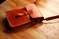 Handmade Vintage Leather Mens Small Messenger Bag Brown Cell Phone Shoulder Bag for Men - imessengerbags