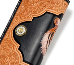 Handmade Leather Mens Clutch Wallet Cool Floral Tiger Tooled Wallet Long Zipper Wallets for Men - imessengerbags