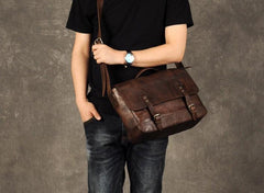 Genuine Leather Mens Cool Messenger Bag Briefcase Work Bag Business Bag for men