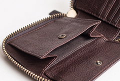 Genuine Leather Mens Cool billfold Leather Wallet Men Small Zipper Wallets Bifold for Men - imessengerbags