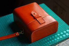 Handmade Brown Leather Mens Small Box Bag Shoulder Bag Messenger Bags for Men