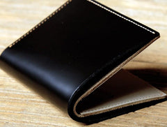 Black Leather Mens Small Wallet Bifold Wallet for Men - imessengerbags
