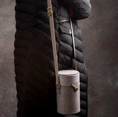 Handmade Gray Leather Mens Barrel Bag Shoulder Bag Messenger Bag for Men - imessengerbags
