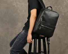 Genuine Leather Mens Cool Backpack Sling Bag Large Black Travel Bag Hiking Bag for men