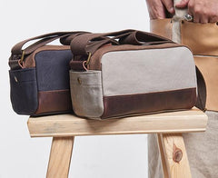 Mens Canvas Leather Gray Cool Messenger Bag Side Bag for Men - imessengerbags
