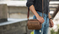 Cool Leather Mens Small Messenger Bags Shoulder Bags for Men