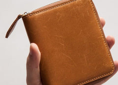 Vintage Leather Mens Small Wallet Zipper Small Wallet for Men - imessengerbags