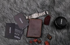 Leather Mens Slim Front Pocket Bifold Small Wallets Card Wallet for Men - imessengerbags