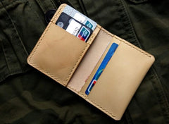 Brown Leather Mens Slim Front Pocket Bifold Small Wallets Card Wallet for Men - imessengerbags