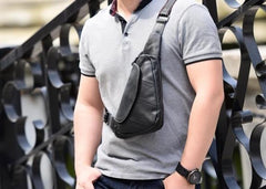 Genuine Leather Mens Cool Chest Bag Sling Bag Crossbody Bag Travel Bag Hiking Bag for men - imessengerbags