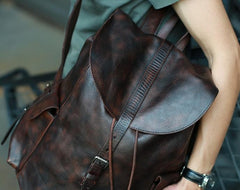 Cool Black Coffee Mens Leather Backpack Travel Backpack School Backpacks for men