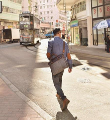 Mens Gray Canvas Leather Briefcase Handbag Work Bag Business Bag for Men
