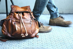 Handmade Cool Leather Mens Backpack Travel Backpacks Laptop Backpack for men