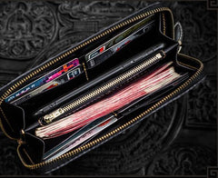 Handmade Leather Tibetan Mens Chain Biker Wallet Cool Leather Wallet Long Clutch Wallets for Men