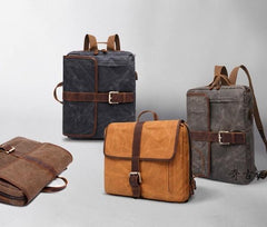 Waxed Canvas Leather Mens Cool Backpack Canvas Handbag Canvas Shoulder Bag for Men