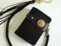 Handmade Leather Biker Wallet Mens Cool Short Chain Wallet Trucker Wallet with Chain