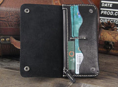 Handmade Genuine Leather Mens Cool Long Leather Wallet Bifold Clutch Wallet for Men - imessengerbags