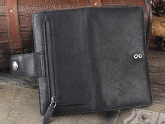 Genuine Leather Mens Cool Long Leather Wallet Cards Clutch Wristlet Wallet for Men - imessengerbags