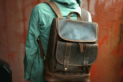 Cool Leather Coffee Mens Backpack Travel Backpacks Laptop Backpack for men