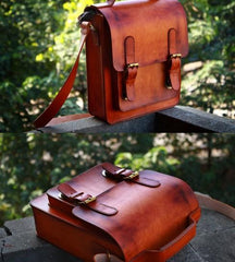 Handmade Vintage Brown Leather Mens School Shoulder Bag Messenger Bag for Men