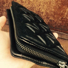 Genuine Leather Mens Cool Long Leather Wallet Zipper Clutch Wristlet Wallet for Men - imessengerbags