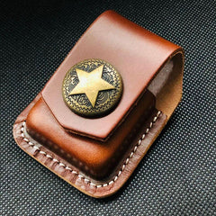 Coffee Handmade Leather Mens Cross Zippo Lighter Holders Lighter Case For Men