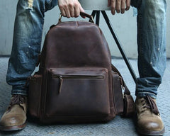 Vintage Coffee Mens Leather Backpack Travel Backpacks Laptop Backpack for men - imessengerbags