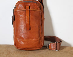 Genuine Leather Mens Cool Chest Bag Sling Bag Crossbody Bag Travel Bag Hiking Bag for men