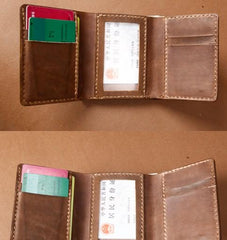 Handmade Coffee Leather Mens Small Trifold Wallet Cool billfold Wallet for Men - imessengerbags