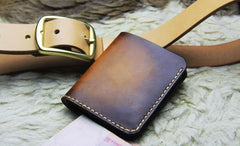 Vintage Leather Brown Mens Slim Small Wallet Leather Bifold Wallets for Men - imessengerbags