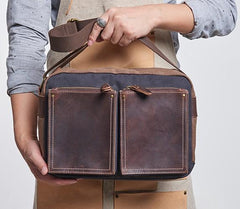 Mens Leather Canvas Gray Cool Messenger Bag Side Bag Shoulder Bag for Men - imessengerbags