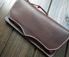 Handmade Leather Mens Clutch Wallet Cool Wallet Long Wallets Biker Chain Wallet for Men