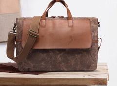 Mens Canvas Leather Briefcase Handbag Laptop Bag Business Bag for Men