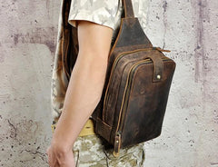 Cool Leather Mens  Sling One Shoulder Bag Sling Bag Sling Backpacks Chest Bag for men - imessengerbags