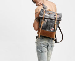 Cool Canvas Leather Gray Travel Bag Mens Backpack Canvas Canvas School Bag for Men - imessengerbags