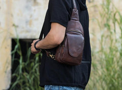 Coffee Leather Mens Sling Bag Sling Shoulder Bags Sling Backpacks for men - imessengerbags