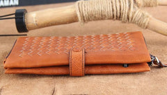 Genuine Leather Mens Cool Braided Wallet Long Leather Wallet Clutch Wristlet Wallet for Men - imessengerbags