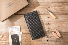 Cool Black Braided Leather Mens Long Wallet Long Wallet for Men - imessengerbags