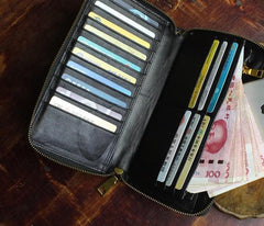 Handmade Leather Mens Tooled Floral Cool Zipper Phone Travel Long Wallet Card Holder Card Slim Clutch Wallets for Men - imessengerbags