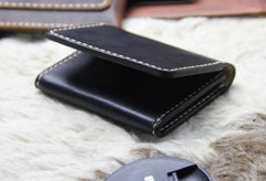 Black Leather Mens Slim Front Pocket Bifold Small Wallets Card Wallet for Men - imessengerbags