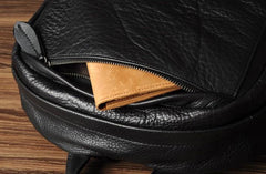 Genuine Leather Mens Cool Backpack Sling Bag Large Black Travel Bag Hiking Bag for men