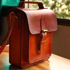 Handmade Vintage Brown Leather Mens School Shoulder Bags Messenger Bag for Men