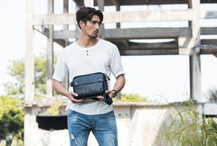 Cool Leather Black Mens Messenger Bag Vintage Shoulder Bag  for Men